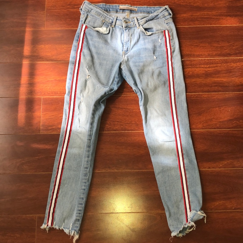 Zara jeans with striping on the sides